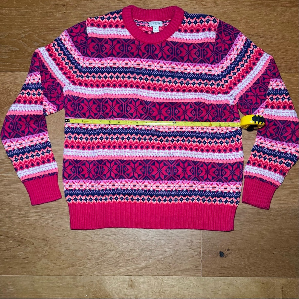 J Crew Womens Large Pink Purple White Winter Colorful Patterned Sweater 🩷💜 - Picture 3 of 5